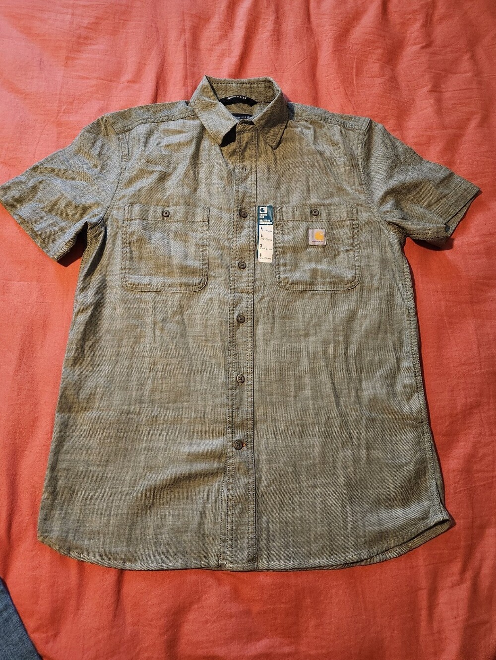 Carhartt Rugged Flex Shirt Men's Green Plaid Button Up Short Sleeve SzS
